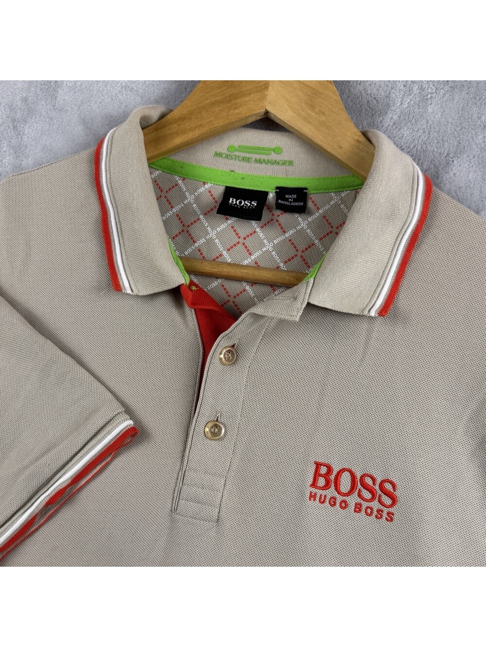 Hugo Boss Moisture Manager Polo Shirt Beige Red Men Performance Golf Casual Prep